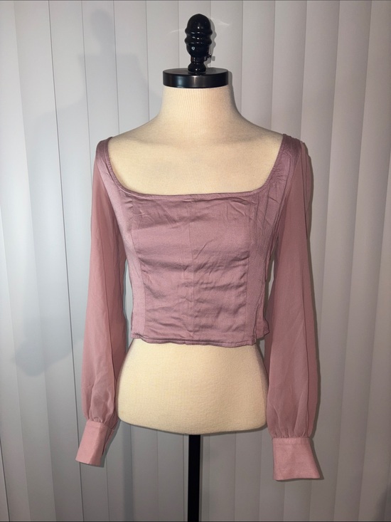 Urban Outfitters Tops - Urban Outfitters Lena Sheer Sleeve Corset Blouse Dusty Pink Medium